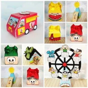 Kit de topper e decoração Parque da Mônica (Studio/PDF). Arquivo de Corte para festas de aniversário com temas de parque. Inclui moldes de topo de bolo.