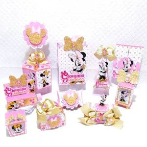 Kit aniversário Minnie Rosa em Studio e PDF. Ideal para decoração, topper e festas delicadas.