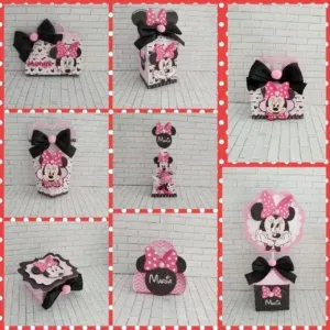 Kit aniversário Minnie simples em Studio, PNG e PDF. Ideal para decoração, topper e temas de festas em casa.