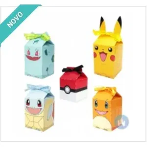Kit Arquivo de Corte Caixinhas Pokémon (Studio e PDF). Essencial para decoração e lembrancinhas de festas de aniversário com este tema. Inclui moldes para caixinhas e mini topper.