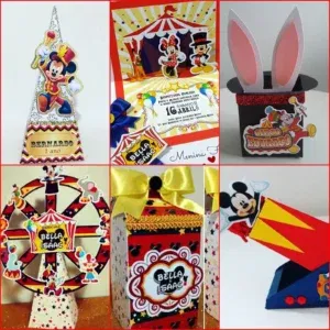 Arquivo de corte Circo do Mickey para Silhouette Studio. Ideal para decoração de aniversário e festas infantis. Inclui moldes de topper.