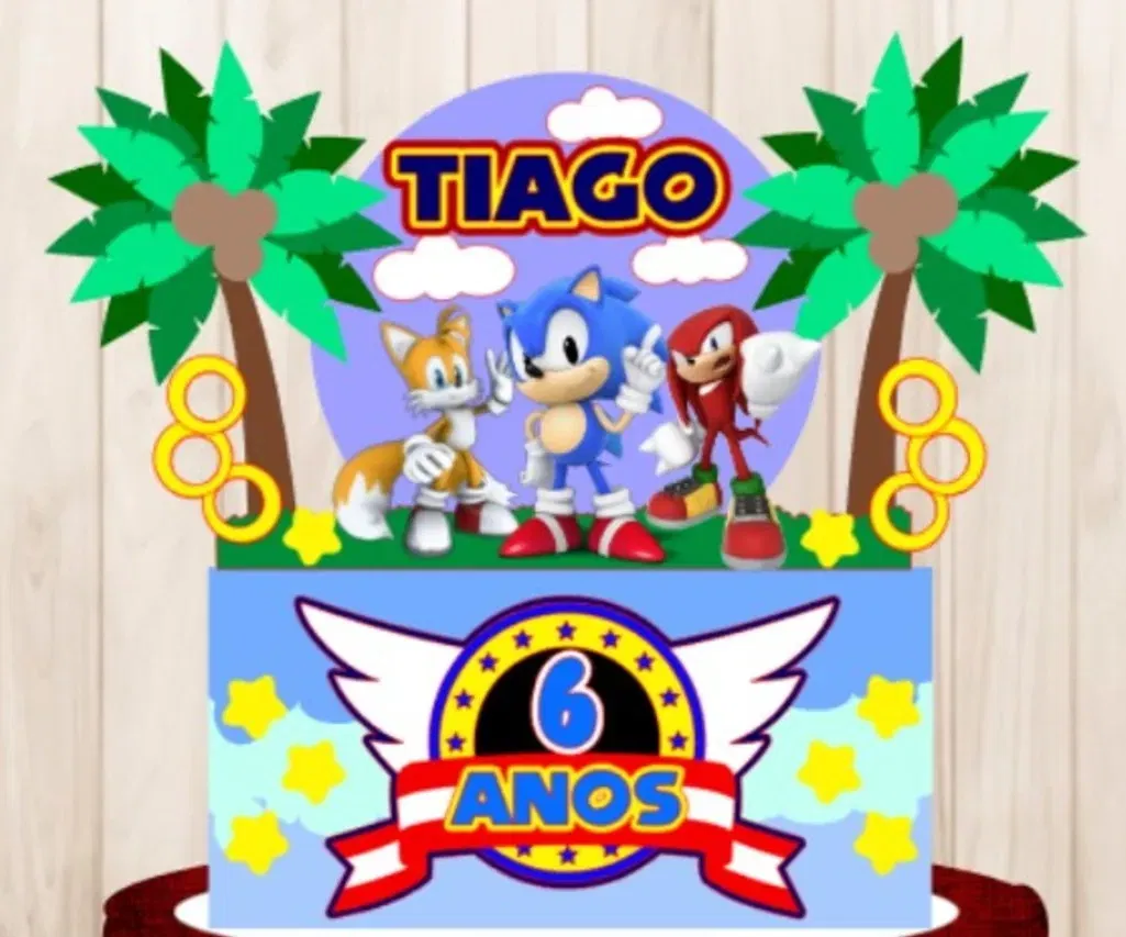 Arquivo topper de bolo Sonic minimalista.