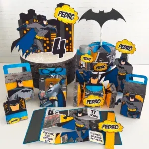 Decoração Completa Tema Batman. Arquivo de Corte Studio e PDF para aniversário. O tema preferido com moldes de topo de bolo e topper.