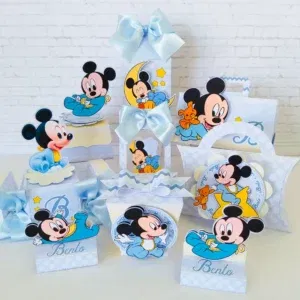 Decoração Mickey Baby para mesversário e aniversário. Arquivo de corte Studio e PDF. Topo de bolo e topper inclusos.