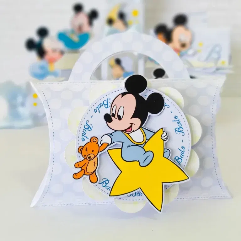 Kit digital Mickey Baby com arquivo de corte Studio e PDF. Decoração de aniversário, topper e topo de bolo.