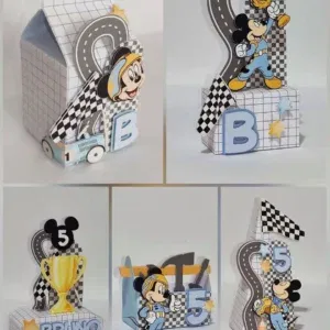 Arquivo de corte Mickey Piloto nos formatos Studio e PDF. Ideal para decoração de aniversário e festas. Inclui moldes de topper e topo de bolo.