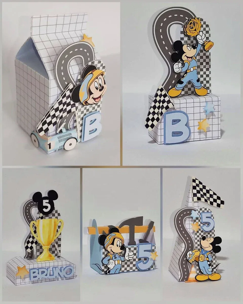 Arquivo de corte Mickey Piloto nos formatos Studio e PDF. Ideal para decoração de aniversário e festas. Inclui moldes de topper e topo de bolo.