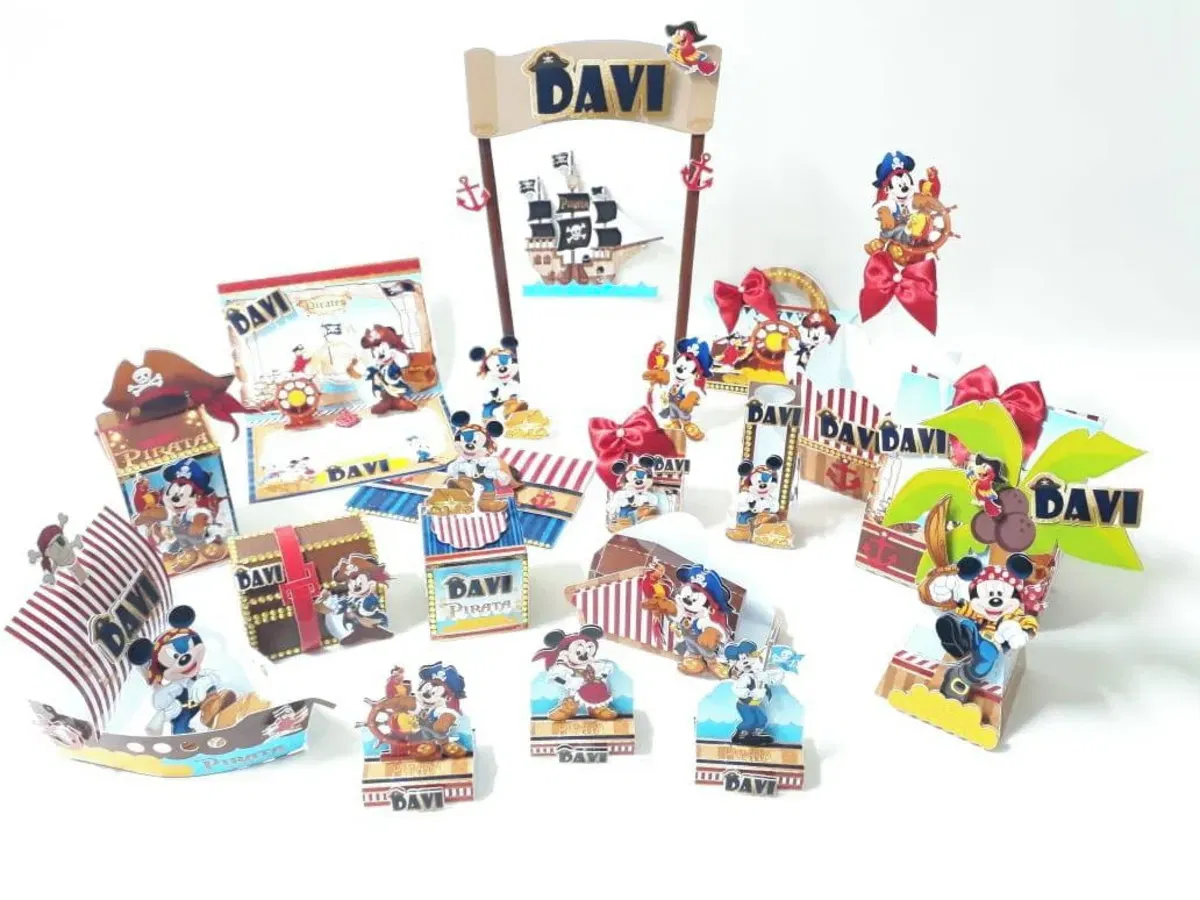 Decoração Mickey Pirata Versátil. Arquivo de Corte Studio para diversas festas de aniversário. Ideal para topper e topo de bolo.