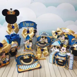 Arquivo de corte Mickey Realeza para decoração de festas. Inclui topper e topo de bolo em Studio, PNG e PDF.