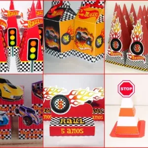 Arquivo de Corte Silhouette Hot Wheels Studio. Essencial para decoração de festas de aniversário com este tema de carros. Inclui moldes de topo de bolo e topper.