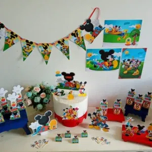 Centro de mesa e lembrança Turma do Mickey. Arquivo de corte Studio e PDF para festas. Inclui topper e topo de bolo.