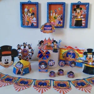 Decoração Circo do Mickey Luxo para aniversário baby. Arquivo de corte Studio e PDF. Topo de bolo e topper de luxo.