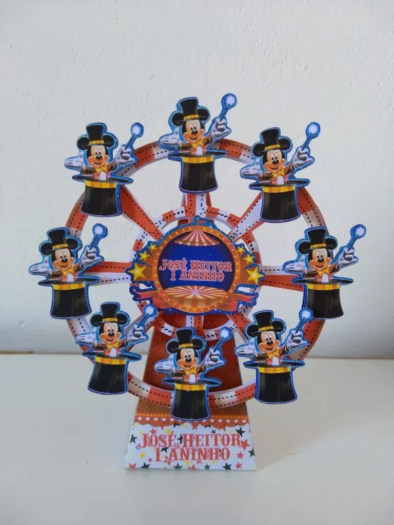 Topo de bolo 3D Circo do Mickey Luxo. Arquivos Studio e PDF para decoração de festas de aniversário e topper.