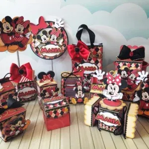 Decoração Mickey e Minnie para aniversário e eventos. Arquivo de corte Studio, PNG e PDF para festas. Inclui topo de bolo e topper.
