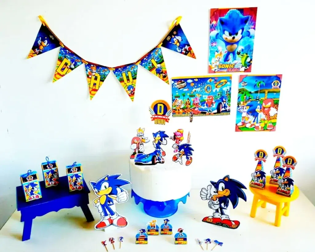 Decoração para festa infantil do Sonic.