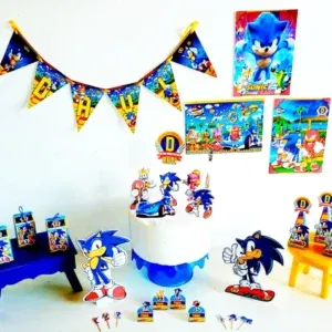 Kit decoração festa infantil Sonic em Studio e PDF. Temas, topper e festas.