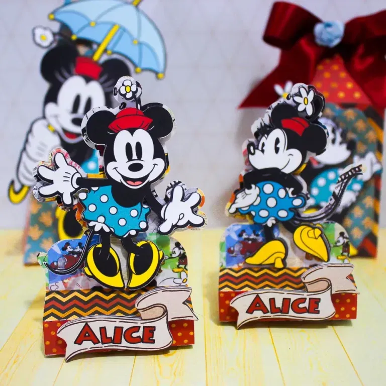 Kit profissional Minnie Vintage com arquivo de corte Studio e PDF. Decoração, topper e topo de bolo.