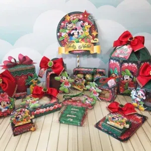 Decoração Mickey Natal para aniversário baby e mesversário. Arquivo de corte Studio, PNG e PDF para festas. Inclui topper.