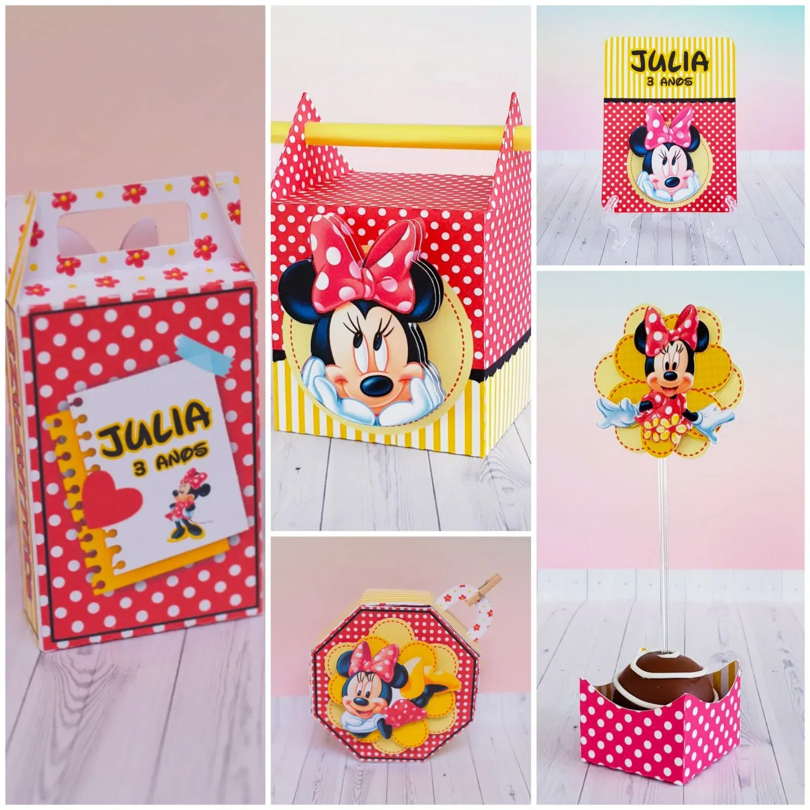 Kit profissional Minnie com arquivo de corte Studio e PDF. Decoração de aniversário, topper e topo de bolo.
