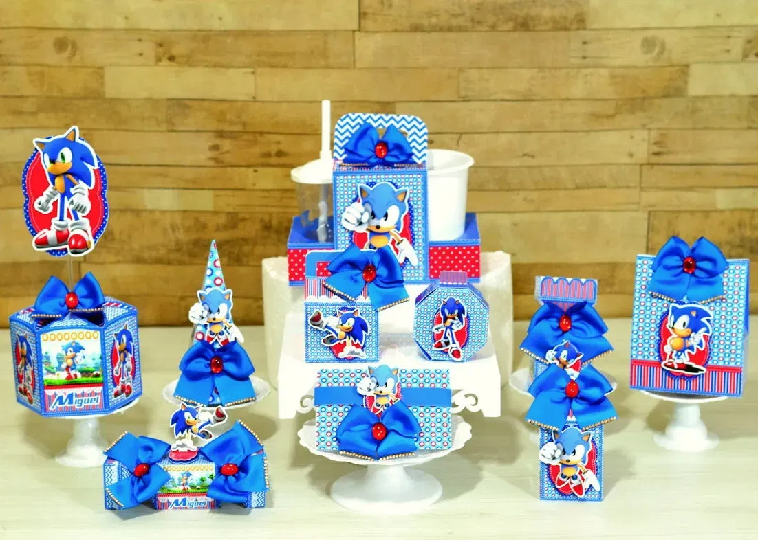 Moldes de decoração de aniversário Sonic. Arquivo de corte Studio e PDF.