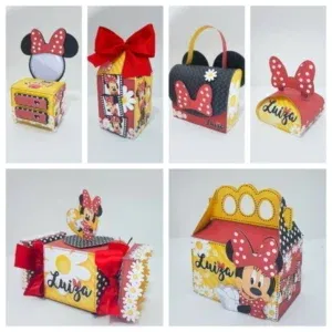 Kit completo de decoração Minnie em Studio, PNG e PDF. Ideal para topper e temas de festas.