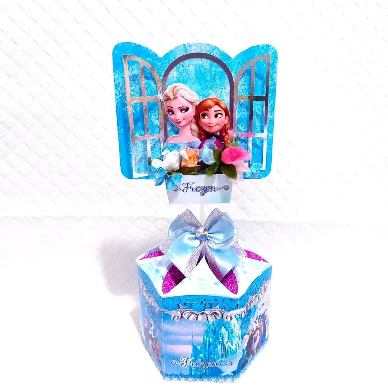Decoração com enfeites de aniversário Frozen para imprimir. Arquivo de corte e festas.
