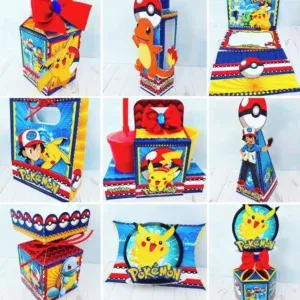 Enfeites de Festa Pokémon (DIY). Arquivo de Corte Studio e PDF para festas e aniversário. Inclui moldes de topo de bolo e topper.