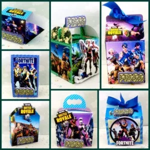 Kit Fazendo Minha Festa Fortnite em Arquivo de Corte Studio. Essencial para decoração de festas de aniversário com este tema. Inclui moldes de topo de bolo e topper.