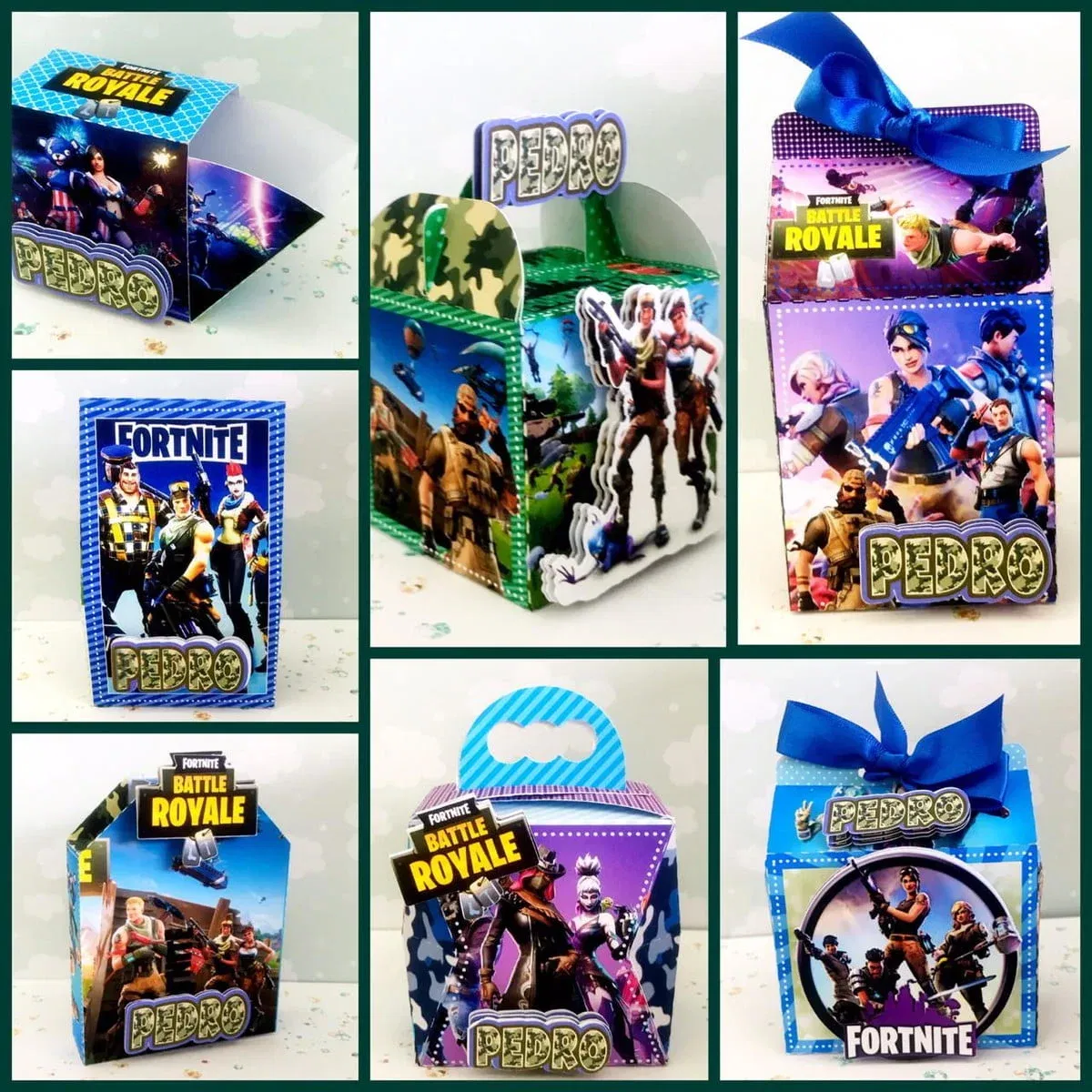 Kit Fazendo Minha Festa Fortnite em Arquivo de Corte Studio. Essencial para decoração de festas de aniversário com este tema. Inclui moldes de topo de bolo e topper.