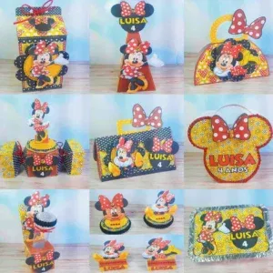 Kit profissional festa infantil Minnie. Arquivo de corte Studio e PDF para topper e decoração.