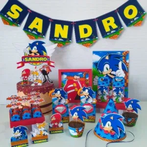 Kit completo de decoração para festas do Sonic em Studio e PDF.