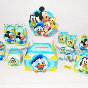 Decoração Turma do Mickey Baby para mesversário. Arquivo de corte Studio e PDF para festas. Inclui topper e topo de bolo.