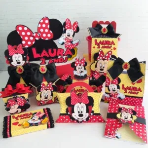 Kit festa Minnie Vermelha 3D em camadas. Arquivo de corte Studio e PDF para topper e decoração.