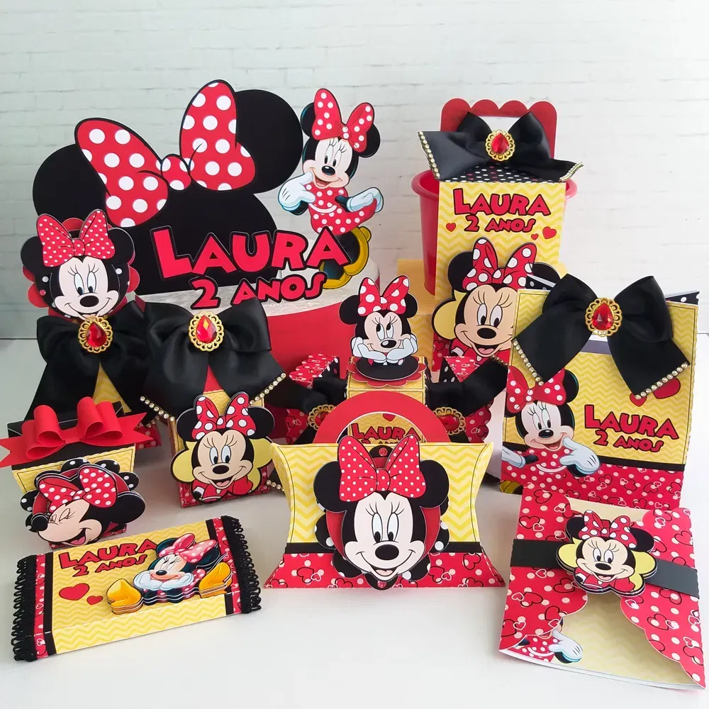 Kit festa Minnie Vermelha 3D em camadas. Arquivo de corte Studio e PDF para topper e decoração.
