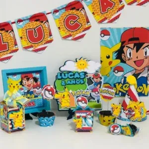 Festa Infantil Temática Pokémon. Arquivo de Corte Studio e PDF para aniversário. O tema preferido com moldes de topo de bolo e topper.