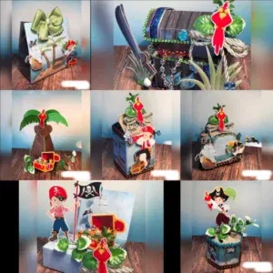 Kit Festa do Pirata Infantil nos formatos Arquivo de Corte Studio e PDF. Ideal para decoração de aniversário. Inclui moldes de topper e topo de bolo.