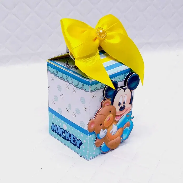 Arquivo de corte Festa na Caixa Mickey Baby em Studio e PDF. Ideal para decoração de pequenas festas e aniversário. Inclui topper.
