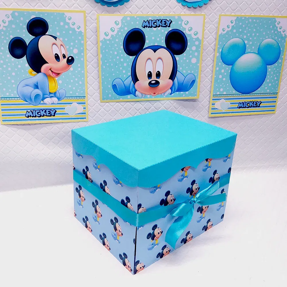 Kit digital para Festa na Caixa Mickey Baby com arquivo de corte Studio e PDF. Decoração de aniversário, topper e topo de bolo.