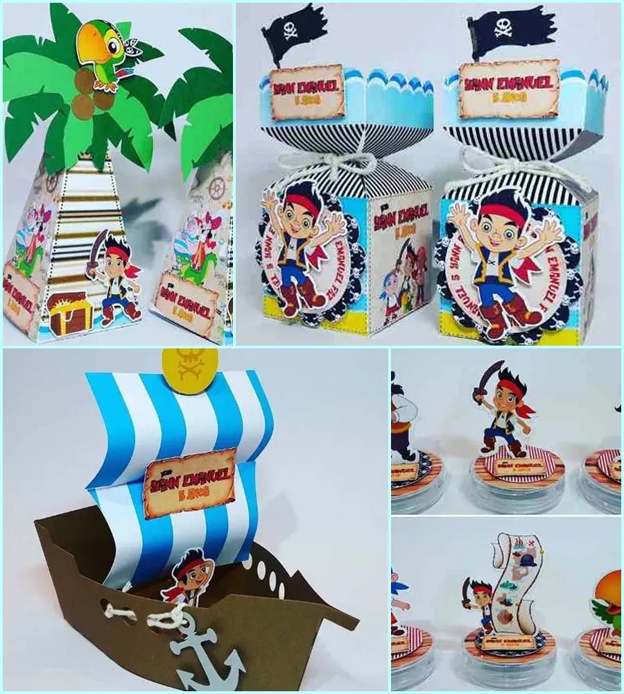 Arquivo de Corte Studio do Tema Jake e os Piratas da Terra do Nunca. Ideal para decoração de festas de aniversário. Inclui topo de bolo e topper.