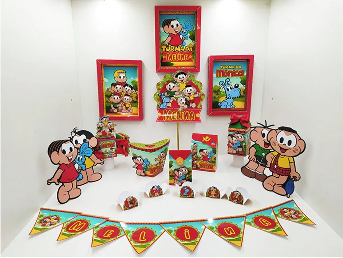 Lembrancinha Turma da Mônica para decoração de festas. Arquivo de Corte (Studio/PDF) para aniversário temático. Perfeito para coordenação com topo de bolo e topper.