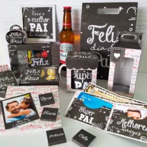 Montagem de mesa decoração Dia dos Pais com topper e festas.