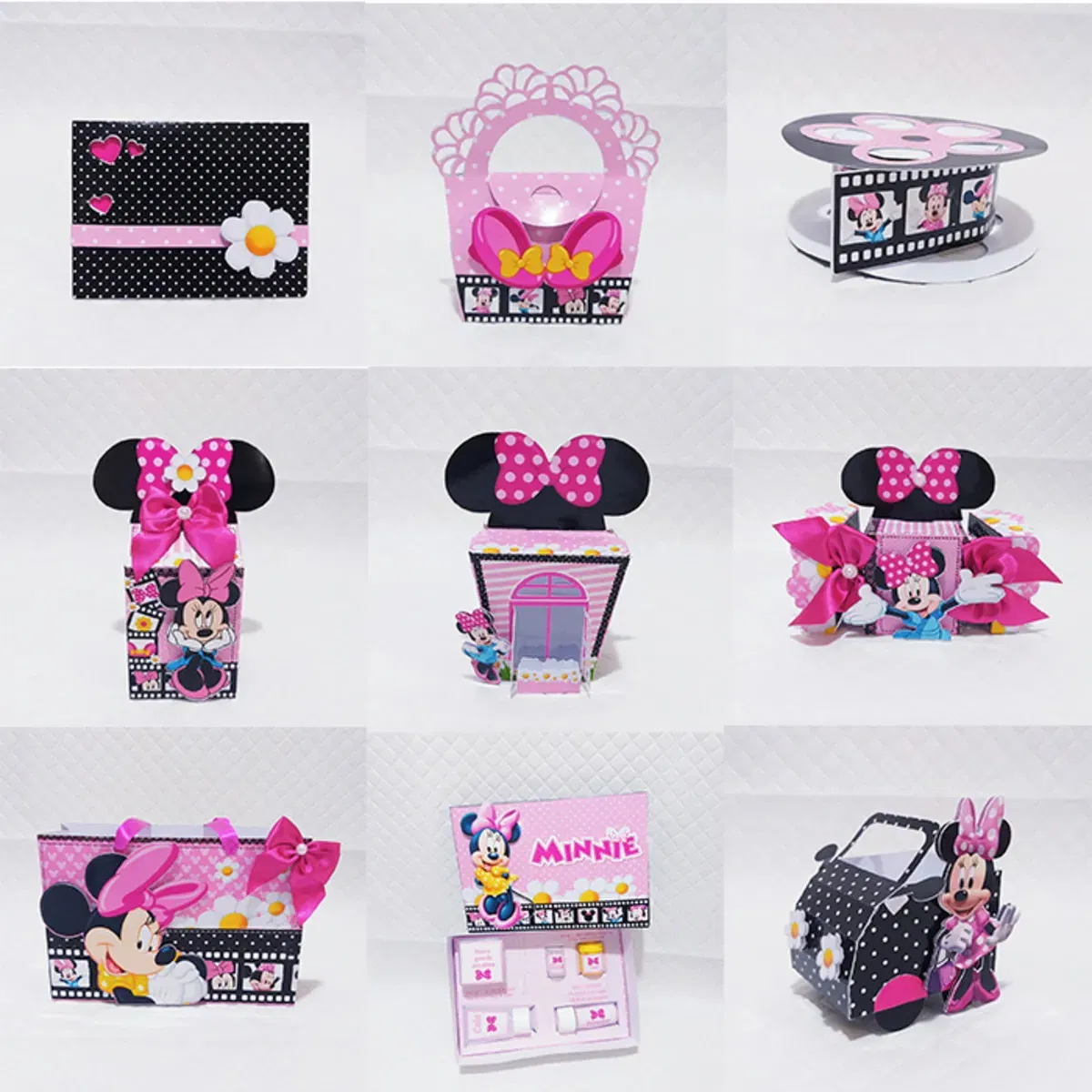 Moldes de mesa de decoração Minnie para aniversário. Arquivo de corte Studio e PDF para topper.