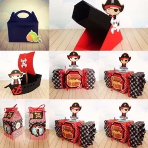 Topo de Bolo Pirata para Festa Infantil. Arquivo de Corte Studio para decoração de aniversário. Inclui elementos de topper de mesa.