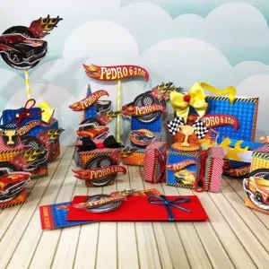 Decoração de Velocidade para Tema de Aniversário Hot Wheels. Arquivo de Corte Studio e PDF para festas com topo de bolo e topper temáticos.