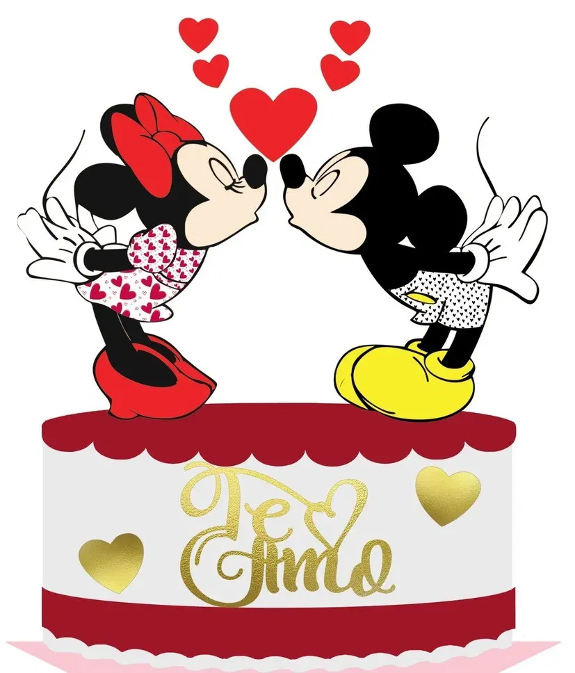 Topo de Bolo Namorados Mickey e Minnie em Arquivo de Corte Studio. Ideal para decoração de festas românticas e aniversário de casal. Inclui topper de bolo.