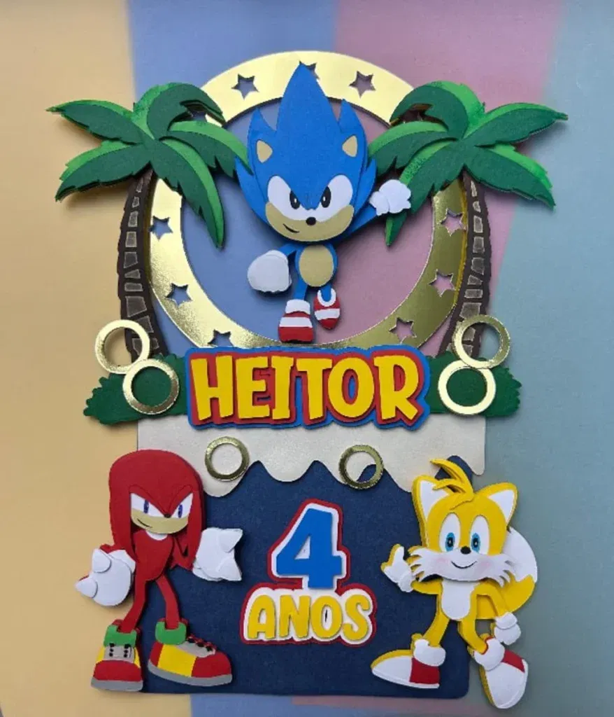 Topper de bolo Sonic para editar e imprimir com rapidez.