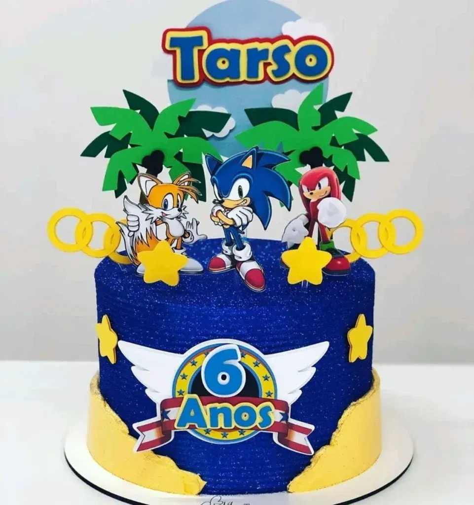 Topo de bolo Sonic azul clássico.