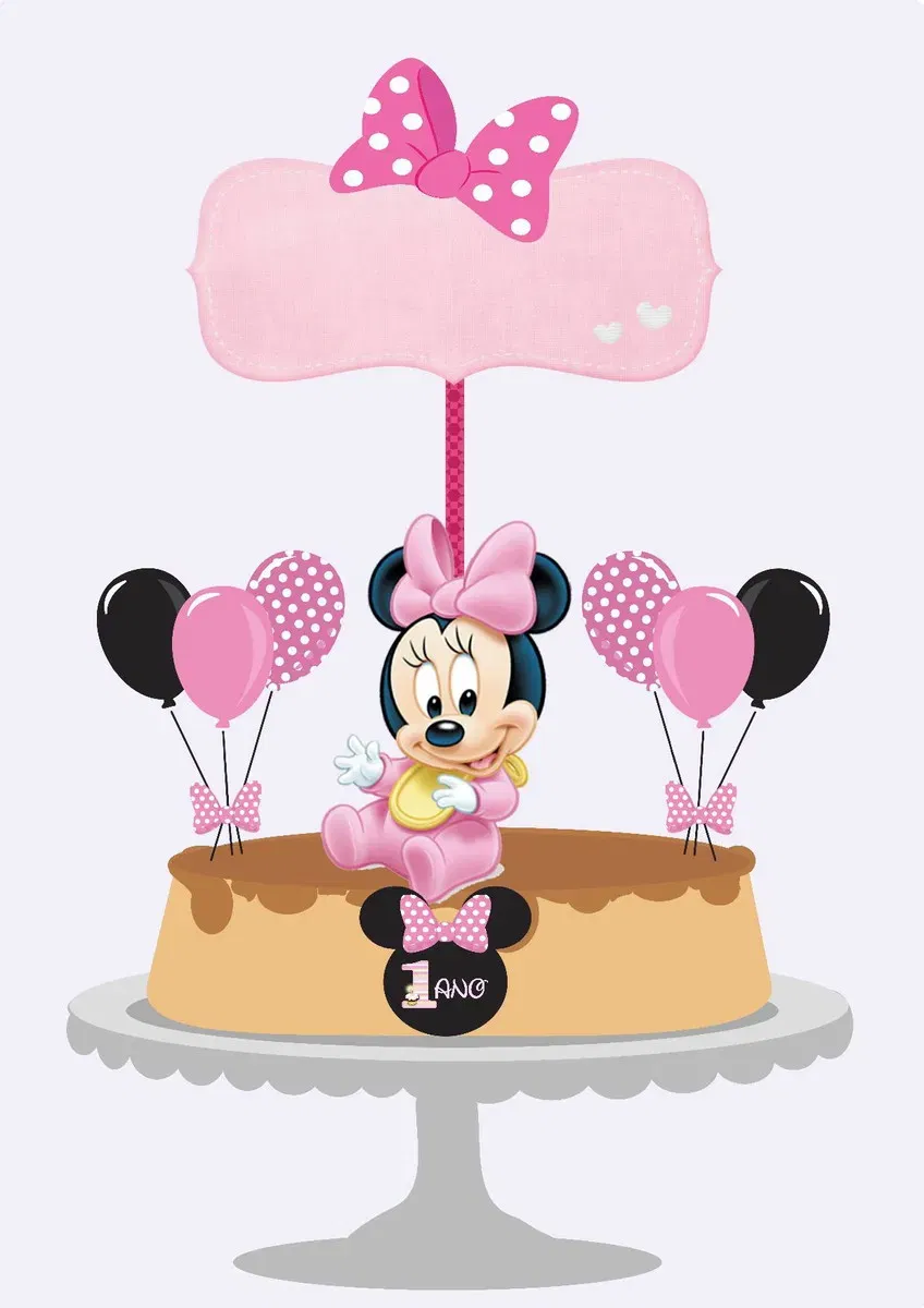 Topper Minnie Rosa pronto para imprimir e cortar no Silhouette Studio. Ideal para decoração de aniversário e topo de bolo.