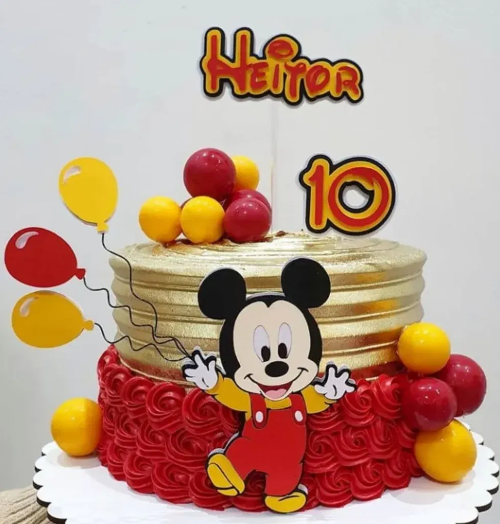 Topper de Bolo Tema Mickey em Arquivo de Corte Studio. Perfeito para decoração de festas de aniversário infantis. Serve como topo de bolo.