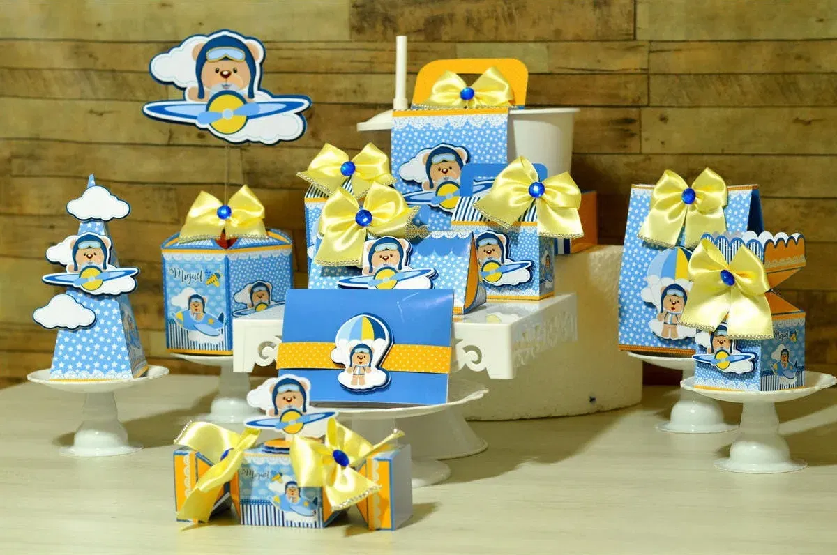Aniversário tema ursinho aviador studio e pdf. Topper, decoração, temas e festas.
